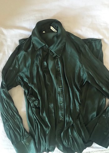 Zümrüt Yeşili Saten Gömlek Zara Elbise - Görsel 2