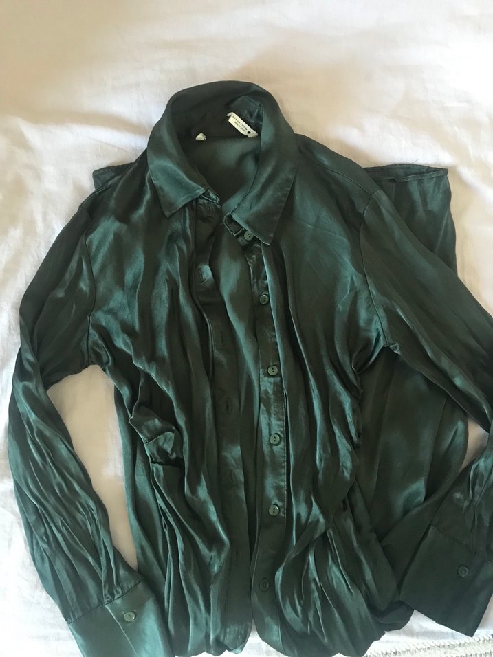 Zümrüt Yeşili Saten Gömlek Zara Elbise - Görsel 2