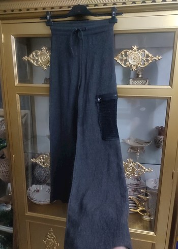 She Gri Bol Kesim Midi Kumaş Pantolon