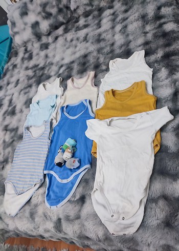 3 Yaş Beden mavi Renk Mavi Erkek Bebek Kolsuz Body