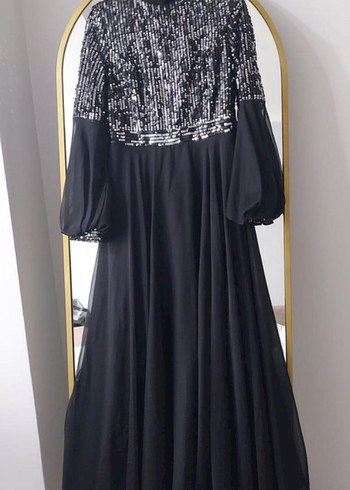 Uzun Siyah Drape Detaylı Gotik abiye - Görsel 10