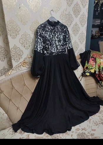 Uzun Siyah Drape Detaylı Gotik abiye - Görsel 2