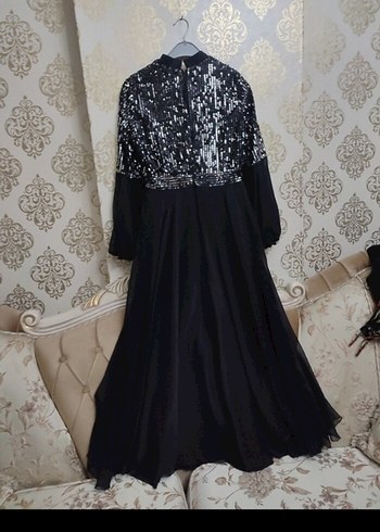 Uzun Siyah Drape Detaylı Gotik abiye - Görsel 6