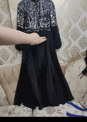 Uzun Siyah Drape Detaylı Gotik abiye - Görsel 7