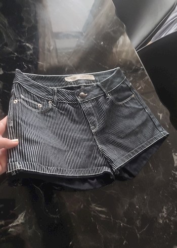 m Beden siyah Renk Düğmeli Çizgili Siyah Mini Kot Şort