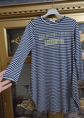 Altın Renkli Çizgili Hamile Elbisesi - Görsel 6