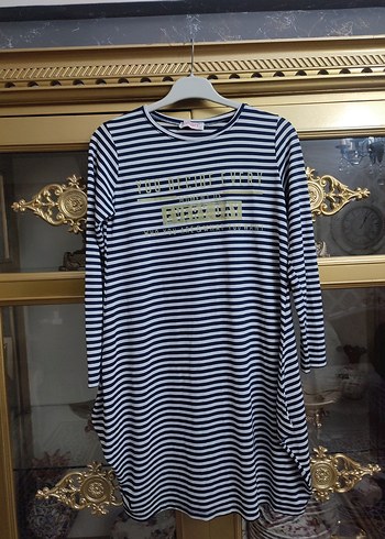 Altın Renkli Çizgili Hamile Elbisesi - Görsel 5