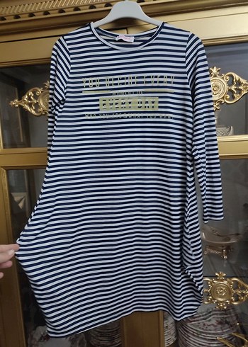 Altın Renkli Çizgili Hamile Elbisesi - Görsel 4