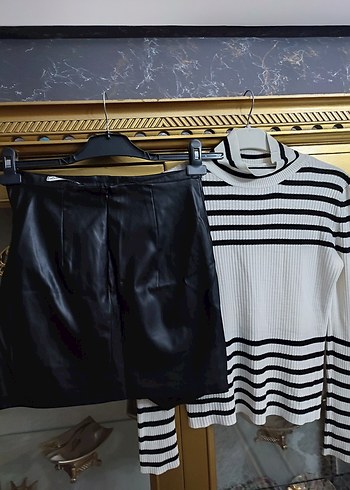 Deri Siyah Pilili Mini Şort - Görsel 3