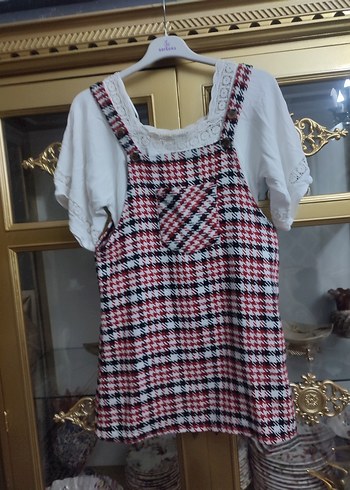 Ekose Desenli Triko Askılı kadın Salopet - Görsel 2