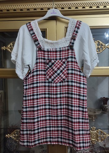 Ekose Desenli Triko Askılı kadın Salopet - Görsel 5