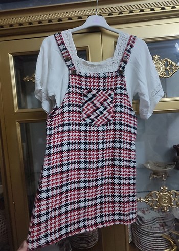 Ekose Desenli Triko Askılı kadın Salopet - Görsel 3