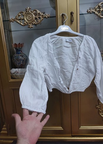 Kız Çocuk Beyaz Keten Uzun Kollu Bolero - Görsel 3