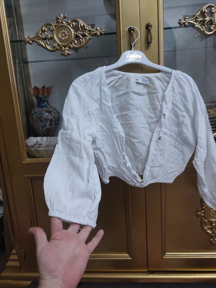 Kız Çocuk Beyaz Keten Uzun Kollu Bolero - Görsel 3