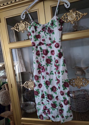 Room Seven Bordo Çiçek Desenli Uzun Askılı Elbise