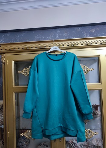 Turkuaz Renkli Uzun Kollu Oversize Sweatshirt