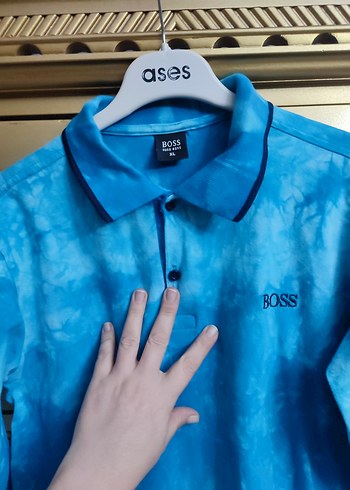 Mavi Batik Desenli Uzun Kollu Polo Tişört - Görsel 4