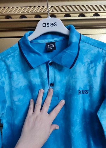 Mavi Batik Desenli Uzun Kollu Polo Tişört - Görsel 6