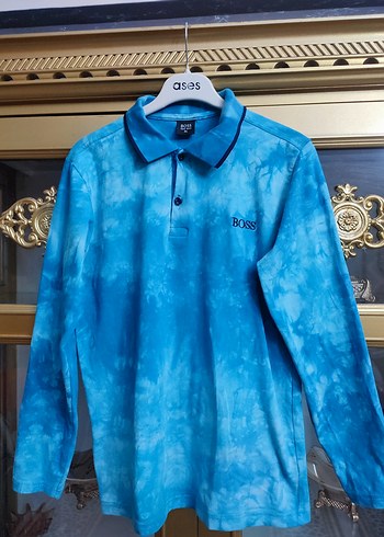 Mavi Batik Desenli Uzun Kollu Polo Tişört - Görsel 2