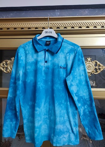 Mavi Batik Desenli Uzun Kollu Polo Tişört - Görsel 3