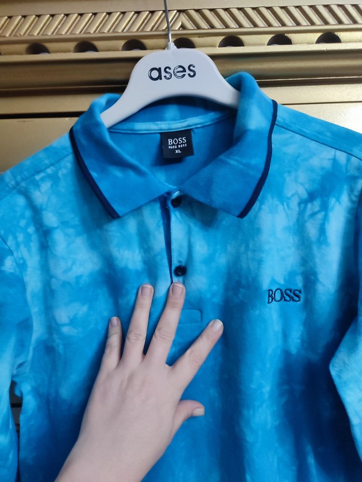 Mavi Batik Desenli Uzun Kollu Polo Tişört - Görsel 4