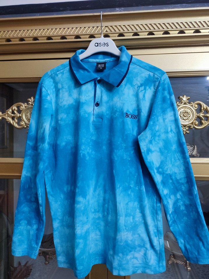 Mavi Batik Desenli Uzun Kollu Polo Tişört - Görsel 2