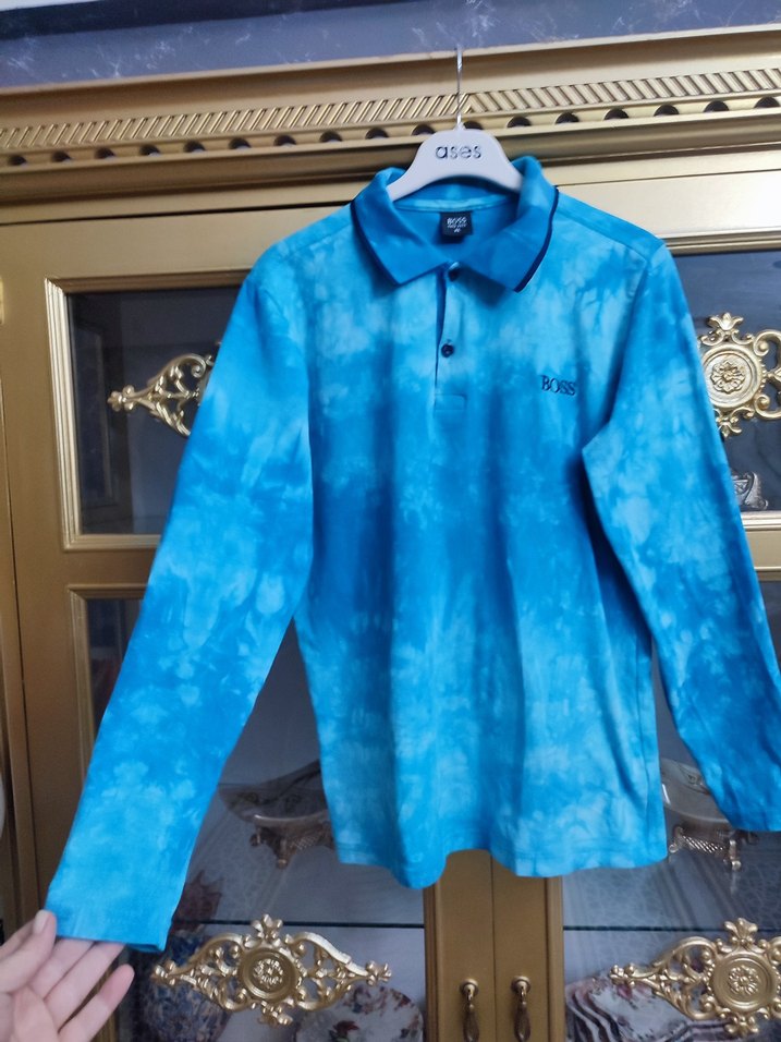 Mavi Batik Desenli Uzun Kollu Polo Tişört - Görsel 5