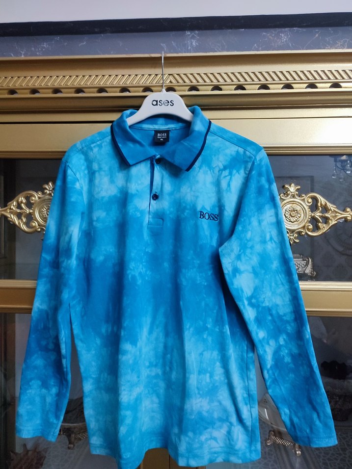 Mavi Batik Desenli Uzun Kollu Polo Tişört - Görsel 3