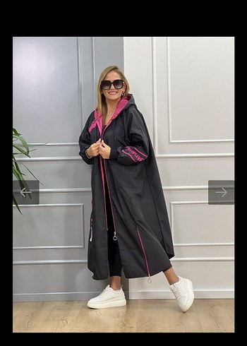 Siyah Uzun Fermuarlı Kadın Yağmurluk - Görsel 3
