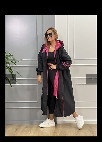 Siyah Uzun Fermuarlı Kadın Yağmurluk - Görsel 4