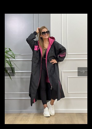 Siyah Uzun Fermuarlı Kadın Yağmurluk - Görsel 5