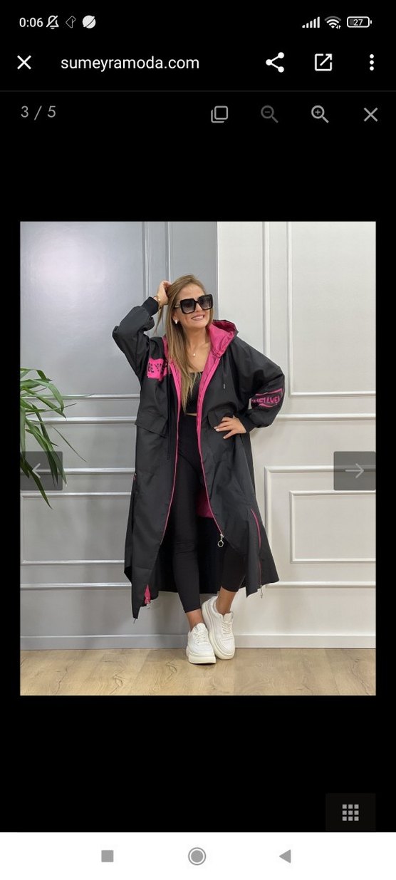 Siyah Uzun Fermuarlı Kadın Yağmurluk - Görsel 5