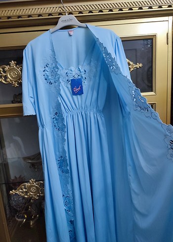 Nakışlı Mavi Bohem Uzun Kadın Sabahlık - Görsel 6