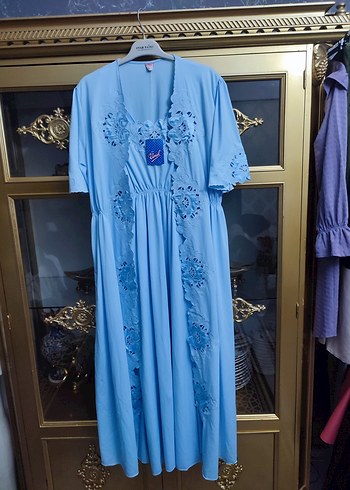 Nakışlı Mavi Bohem Uzun Kadın Sabahlık - Görsel 10