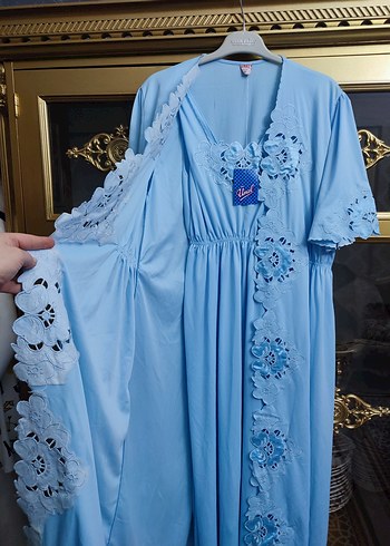 Nakışlı Mavi Bohem Uzun Kadın Sabahlık - Görsel 5