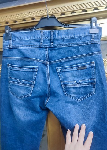 Düğmeli Mavi Erkek Denim Pantolon - Görsel 3