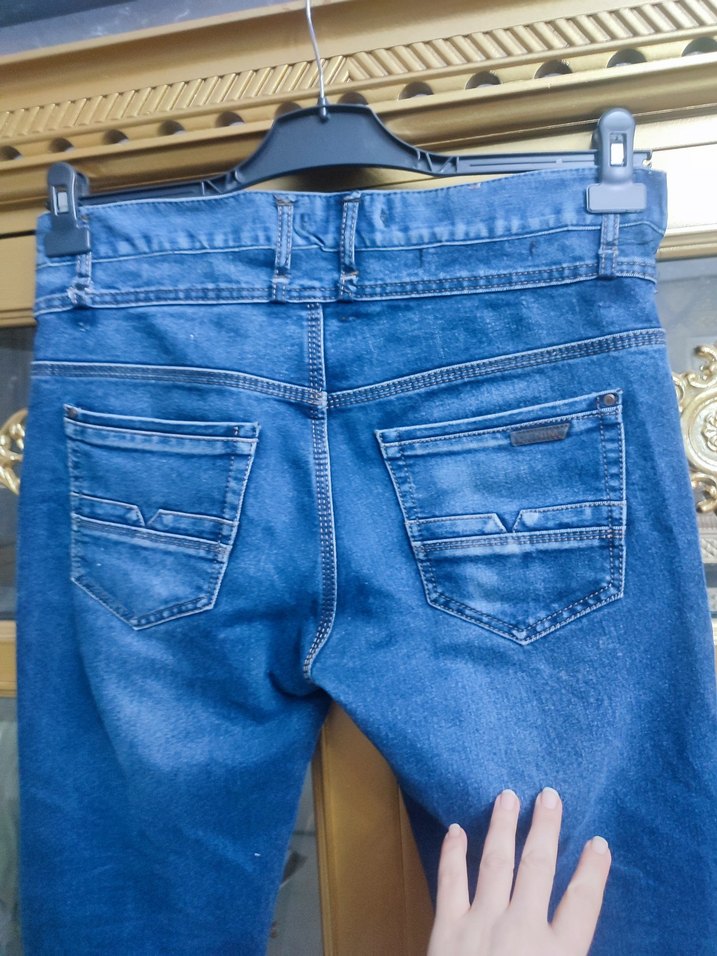 Düğmeli Mavi Erkek Denim Pantolon - Görsel 3