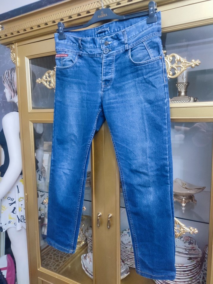Düğmeli Mavi Erkek Denim Pantolon - Görsel 2