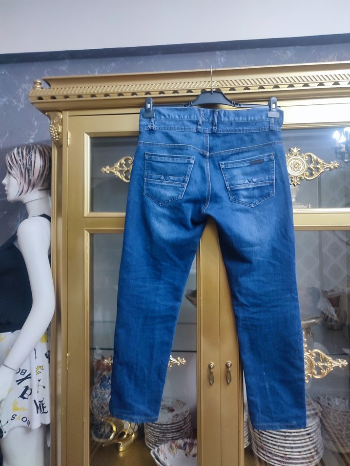Düğmeli Mavi Erkek Denim Pantolon - Görsel 4