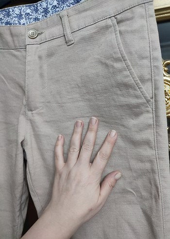 Bej Keten Erkek Klasik Pantolon - Görsel 3