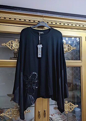 Drapeli Siyah Mini Uzun Kollu Bluz - Görsel 7
