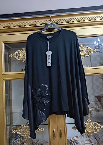 Drapeli Siyah Mini Uzun Kollu Bluz - Görsel 8