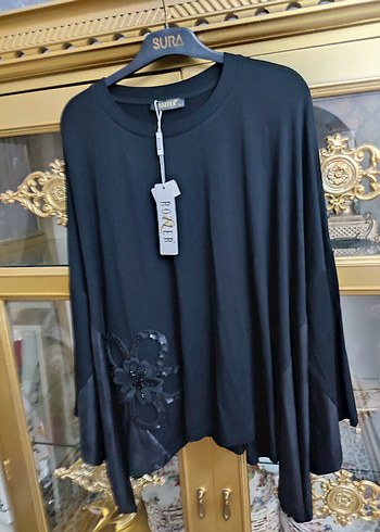 Drapeli Siyah Mini Uzun Kollu Bluz - Görsel 10