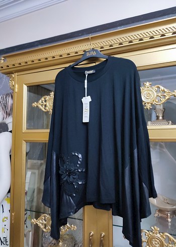 Drapeli Siyah Mini Uzun Kollu Bluz - Görsel 9