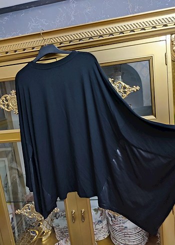 Drapeli Siyah Mini Uzun Kollu Bluz - Görsel 5