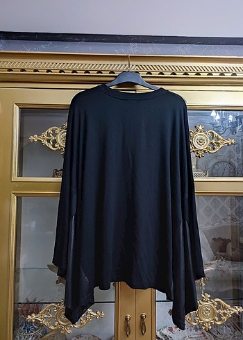 Drapeli Siyah Mini Uzun Kollu Bluz - Görsel 4