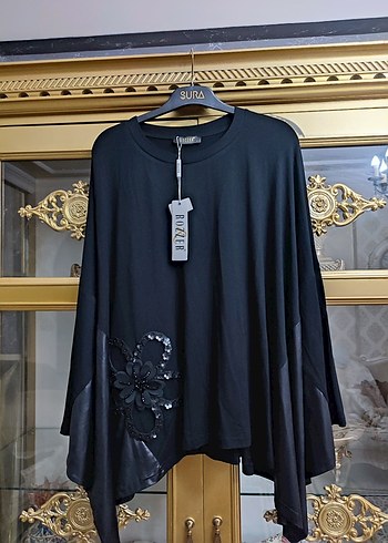 Drapeli Siyah Mini Uzun Kollu Bluz - Görsel 3