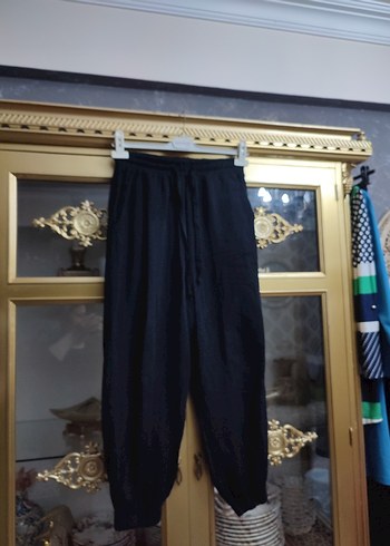 Siyah Kadın Keten Salaş Pantolon - Görsel 2