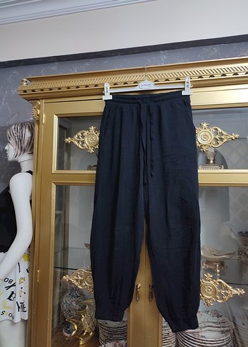 Siyah Kadın Keten Salaş Pantolon - Görsel 5