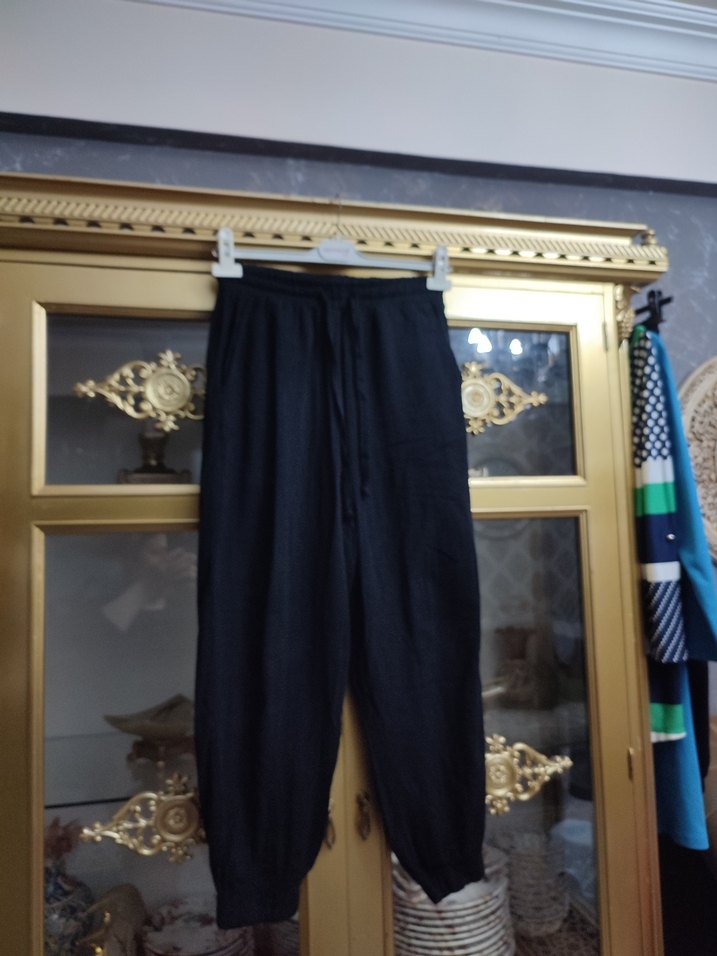 Siyah Kadın Keten Salaş Pantolon - Görsel 2